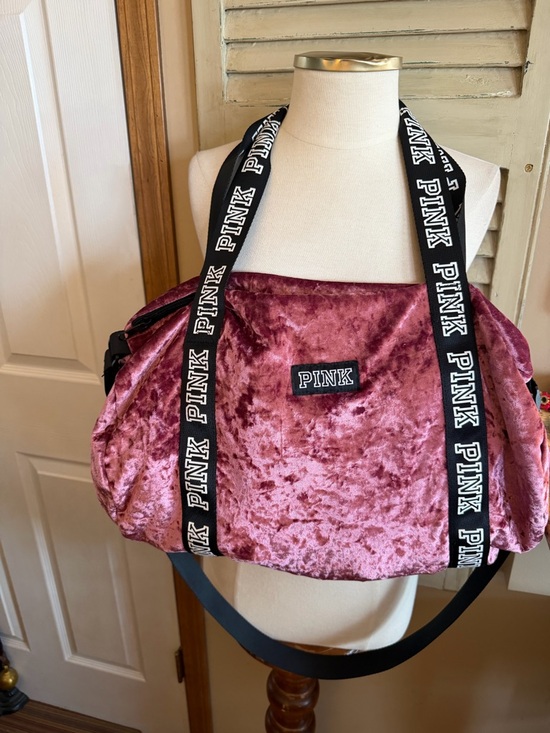 PINK Victoria's Secret Handbags - PINK Victoria's Secret Crushed Velvet Duffle Bag - Rose Pink